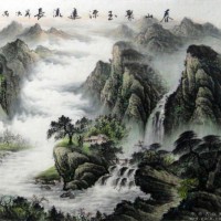 聚宝盆小品圈李林宏斗方山水画《源远流长》