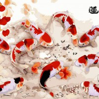 家居客厅挂画王一容新品荷花鲤鱼图《连年有余》九鱼临门